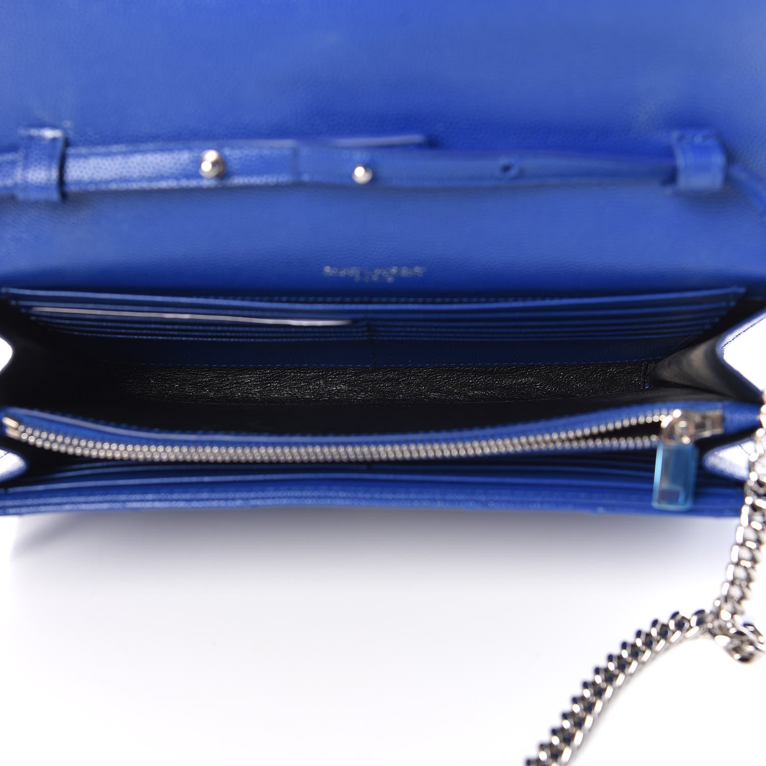 Saint Laurent Grain De Poudre Matelasse Chevron Monogram Chain Wallet Blue Majorelle 4 of 9