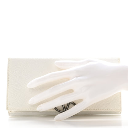 Valentino Garavani Grainy Calfskin Crystal Flap Wallet White 2 of 13
