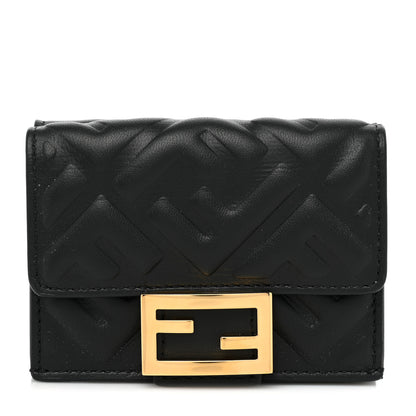 Fendi Nappa Matisse FF Diagonal Embossed Micro Tri-Fold Wallet Black 1 of 10