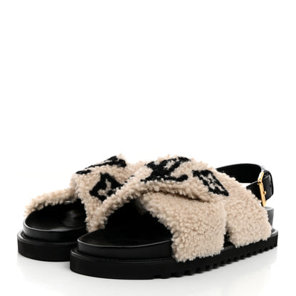 Louis Vuitton Shearling Calfskin Paseo Flat Comfort Sandal 41 Beige 3 of 8