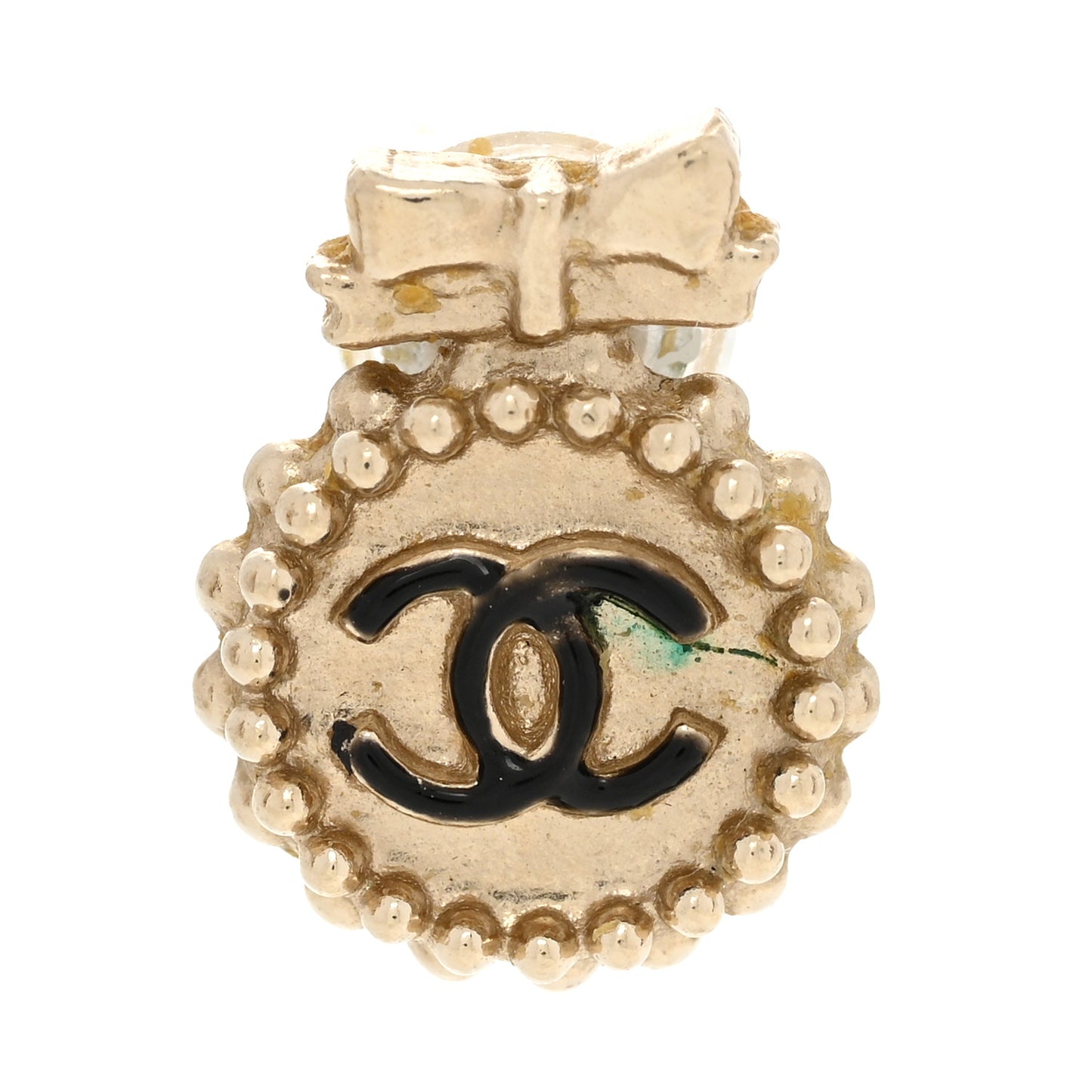 CC Bow Earrings Black Gold