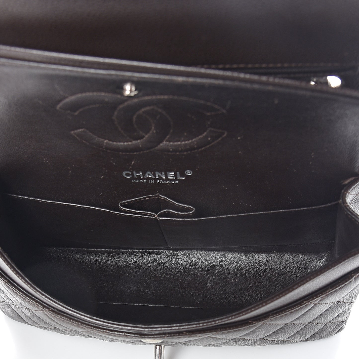Caviar Quilted Medium Double Flap Dark Brown