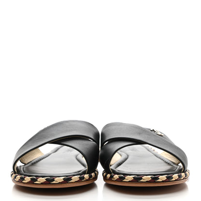 Chanel Lambskin Braided Mule Sandals 40 Black 2 of 11