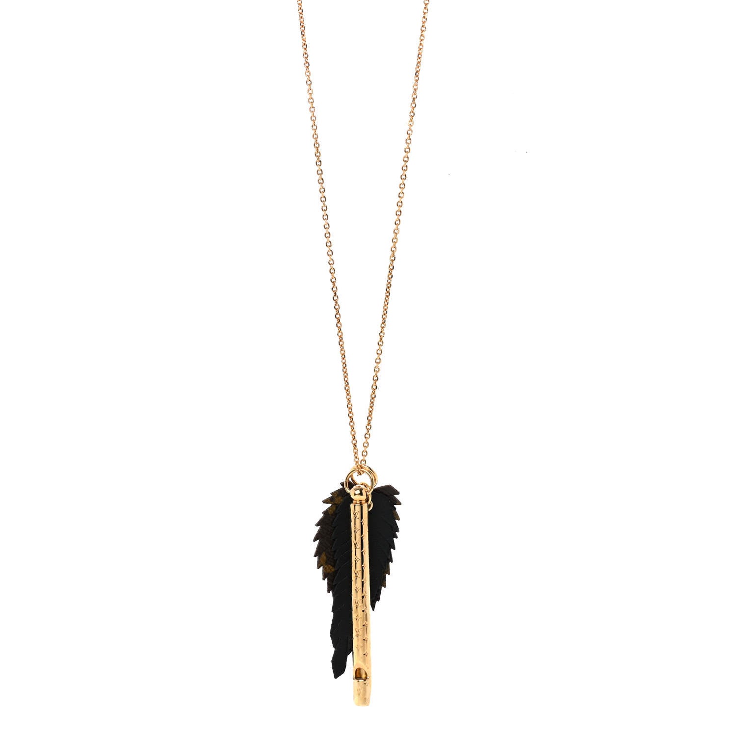 Louis Vuitton LV Nanogram Whistle Chain Leaf Pendant Necklace Gold 1 of 6