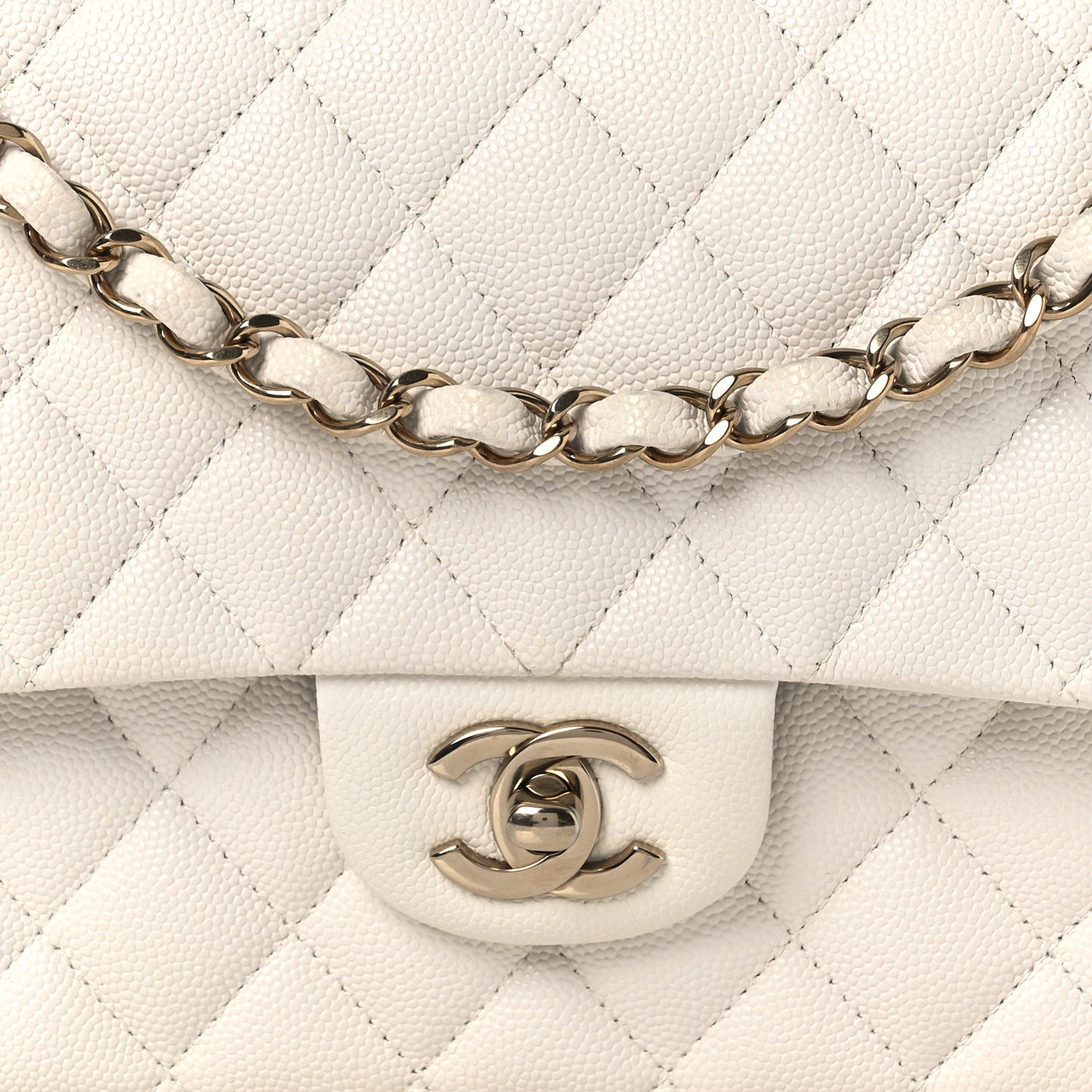 Caviar Quilted Medium Double Flap White