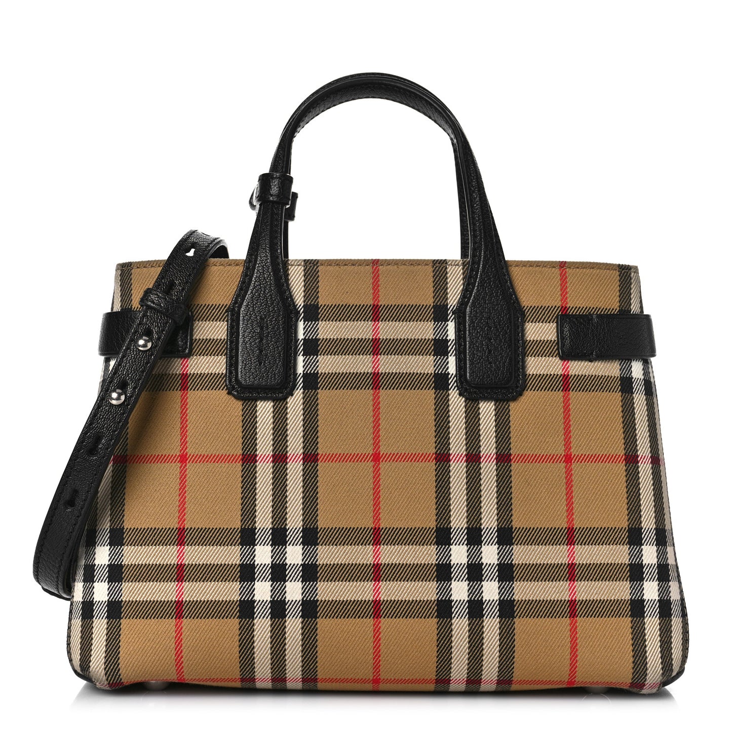 Goatskin Vintage Check Small Banner Tote Black