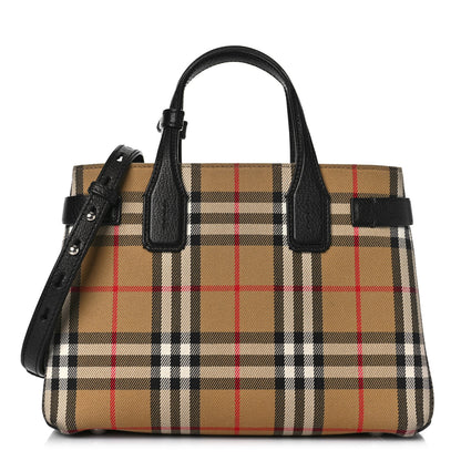 Burberry Goatskin Vintage Check Small Banner Tote Black 1 of 10