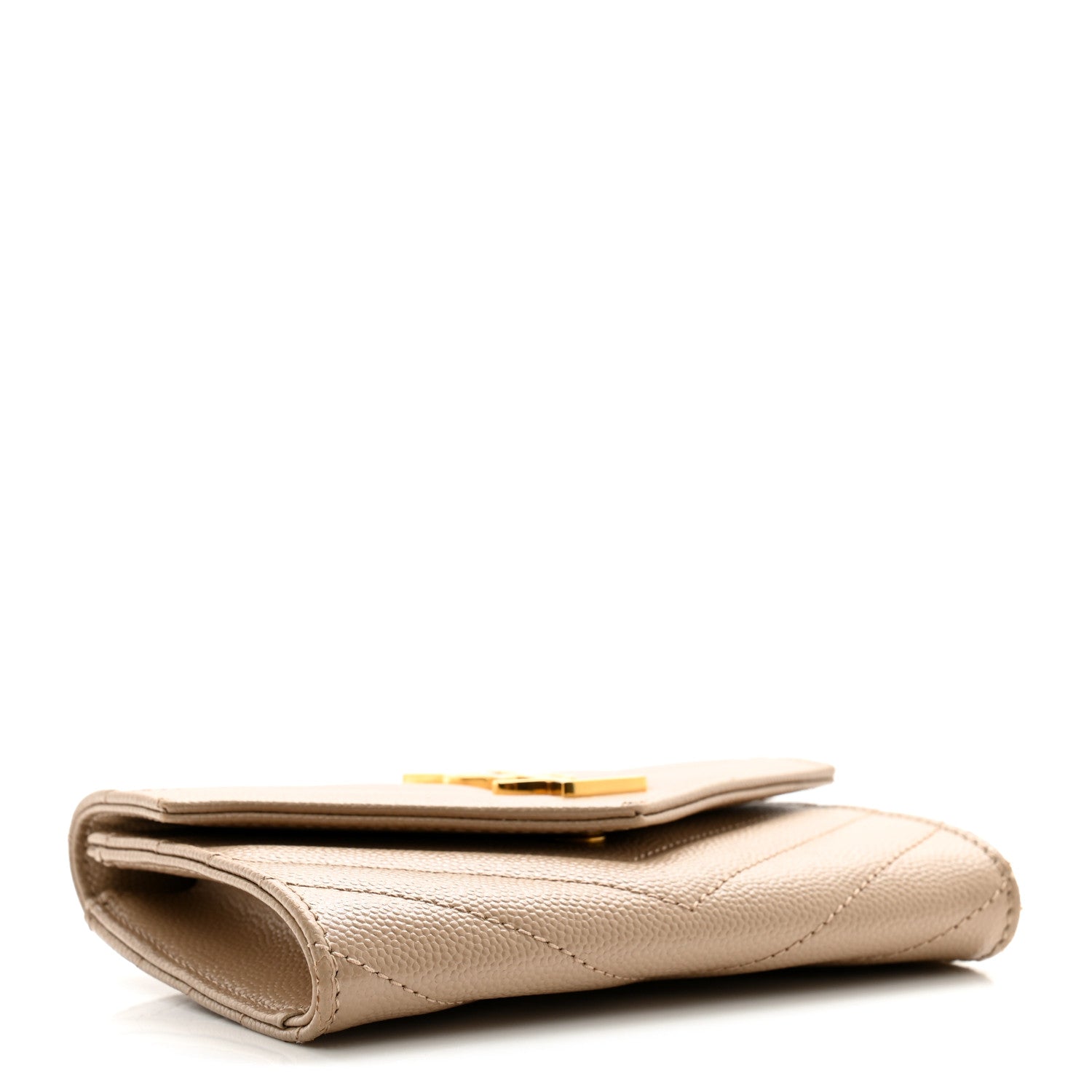 Saint Laurent Grain De Poudre Matelasse Chevron Small Monogram Envelope Wallet Dark Beige 4 of 8