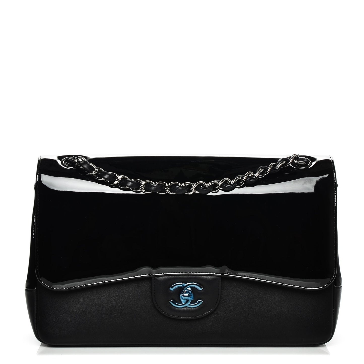 Patent Calfskin Jumbo Classic Pure Double Flap Black