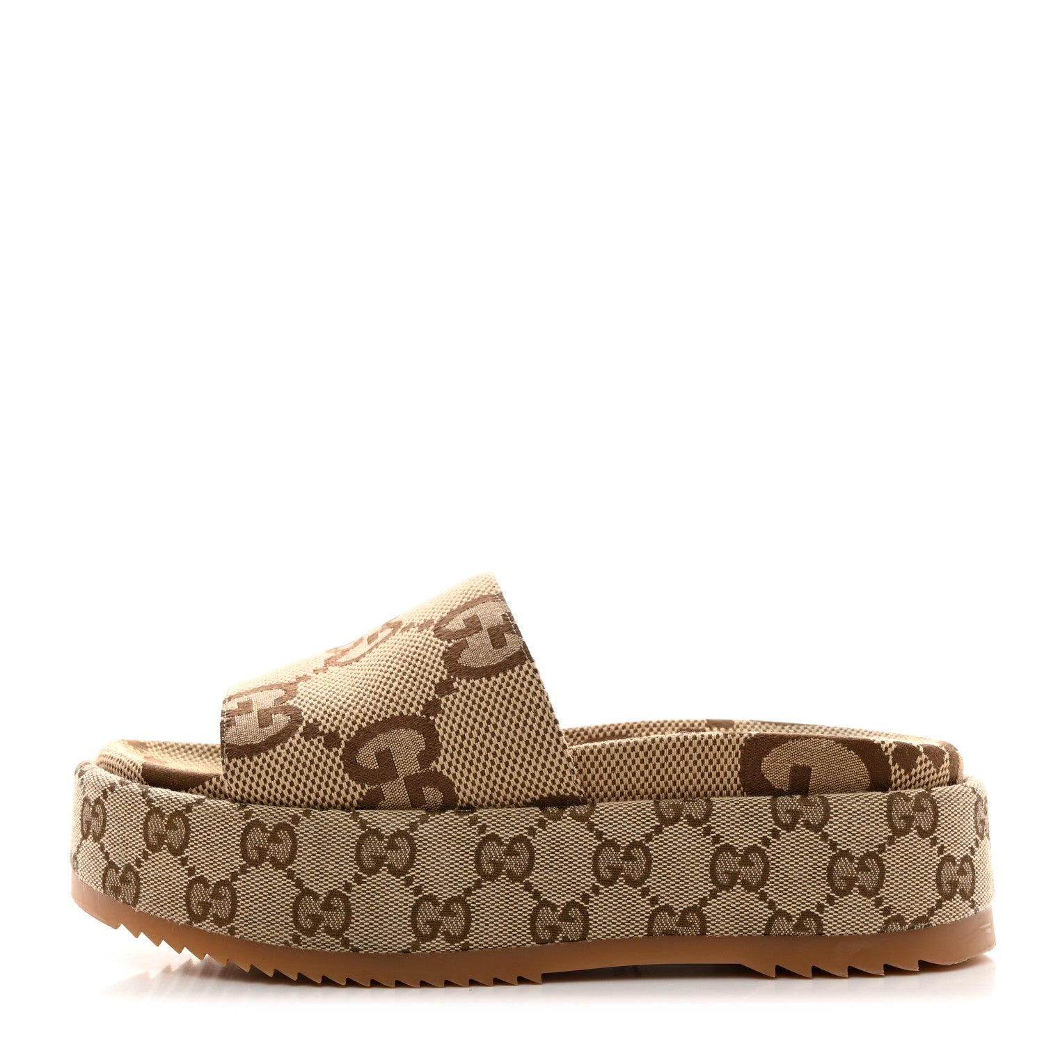 Gucci Monogram Maxi GG Angelina Platform 55mm Slide Sandals 36.5 Camel Ebony 1 of 9