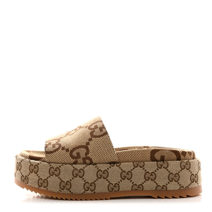 Gucci Monogram Maxi GG Angelina Platform 55mm Slide Sandals 36.5 Camel Ebony 1 of 9