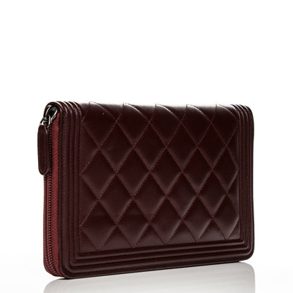 Chanel Lambskin Quilted Large Boy Zip Around Wallet Burgundy 3 of 9