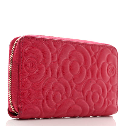 Chanel Caviar Camellia Embossed Large Zip Around Gusset Wallet Pink 3 of 8