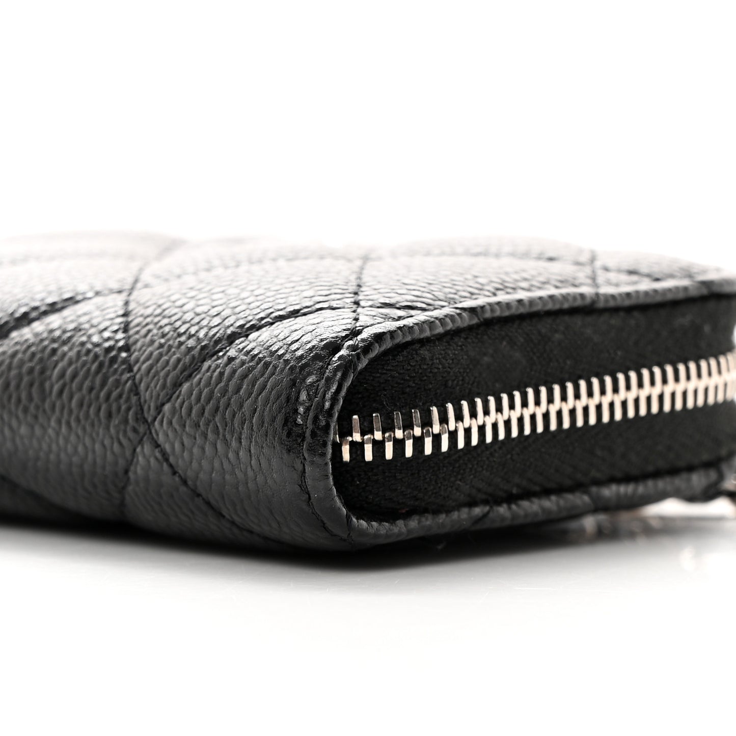 Caviar Quilted Zip Around Coin Purse Wallet On Chain Black