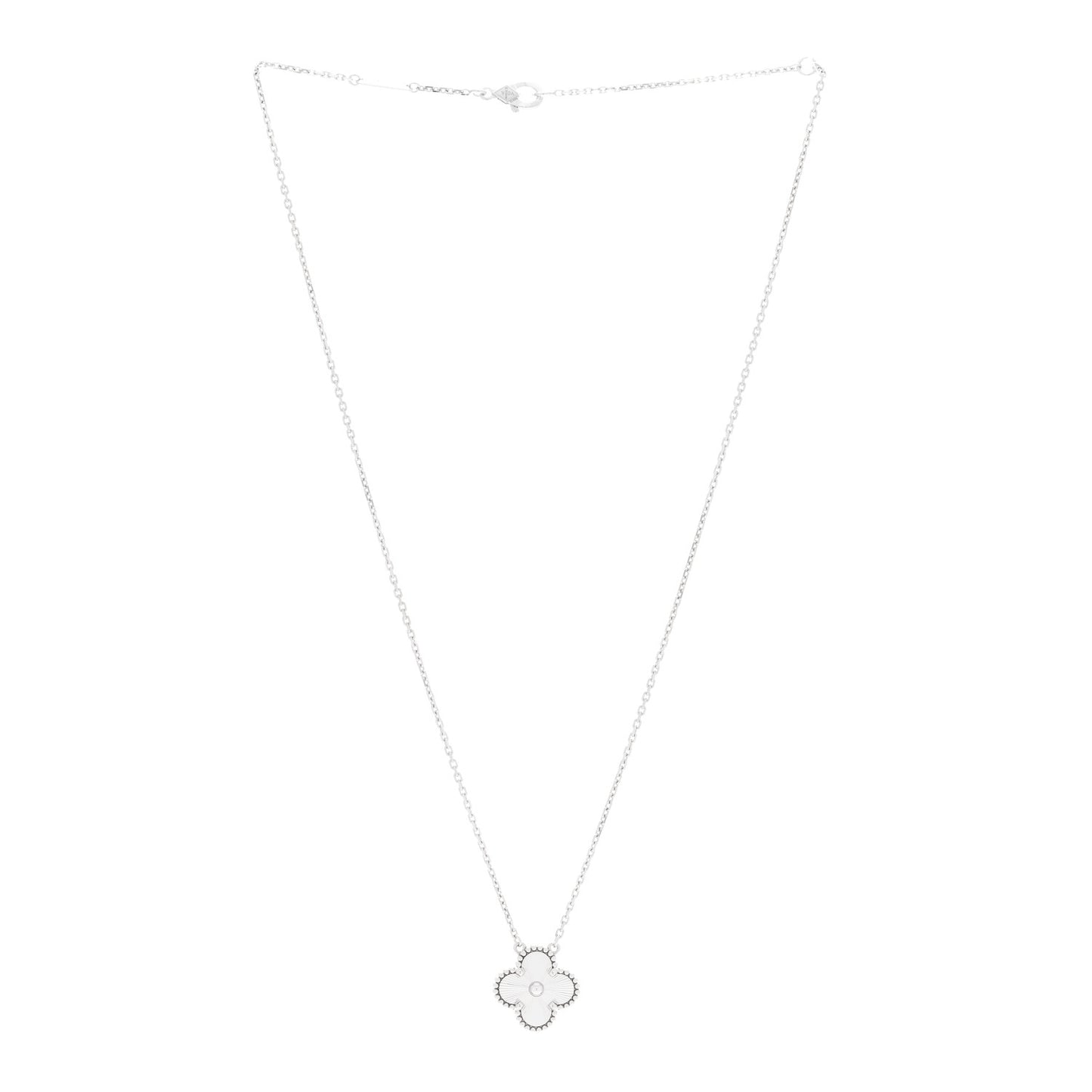 18K White Gold Guilloche Vintage Alhambra Pendant Necklace