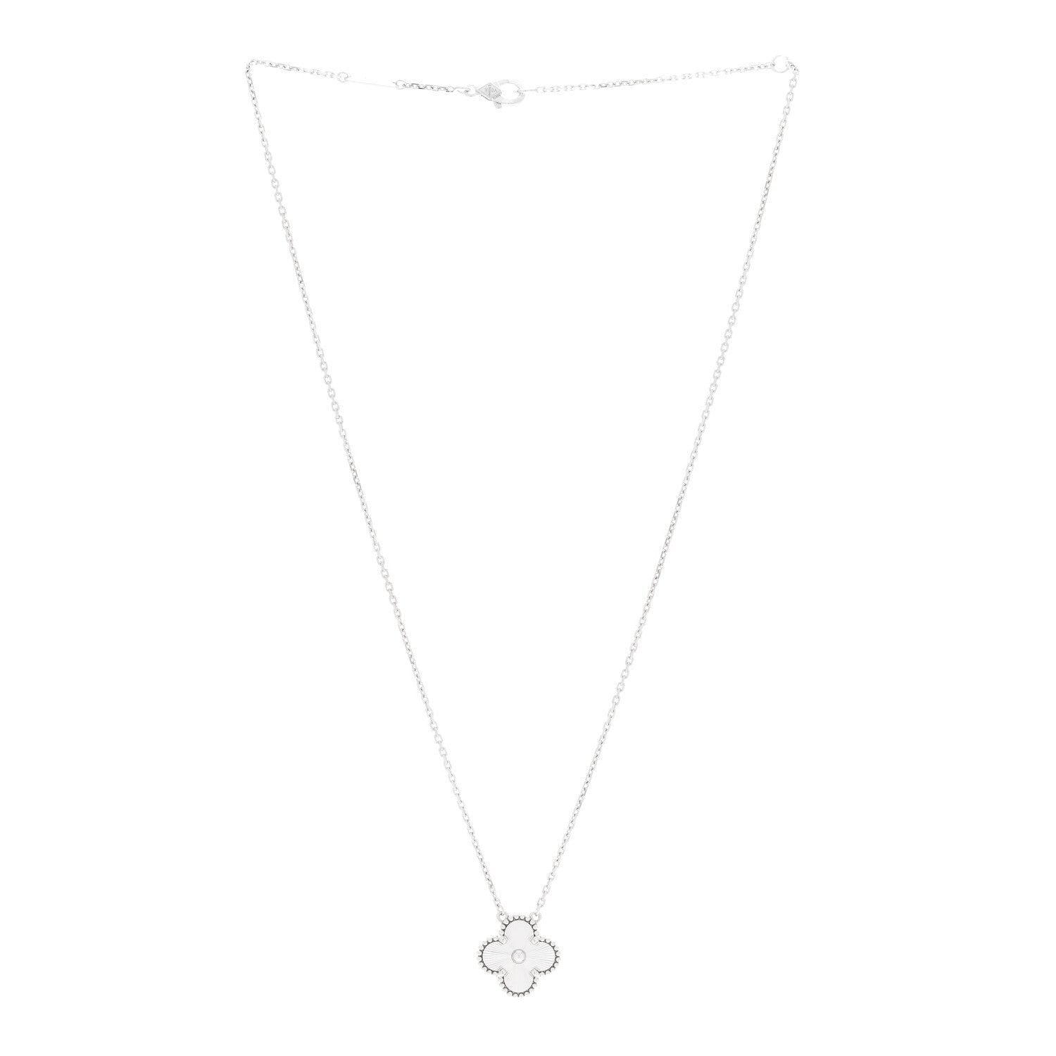 Van Cleef & Arpels 18K White Gold Guilloche Vintage Alhambra Pendant Necklace 3 of 6
