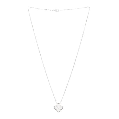 Van Cleef & Arpels 18K White Gold Guilloche Vintage Alhambra Pendant Necklace 3 of 6