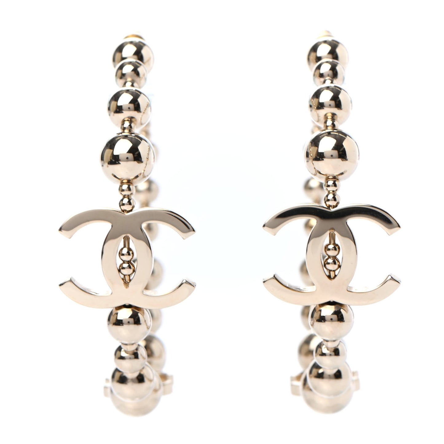 Metal Bead CC Hoop Earrings Gold