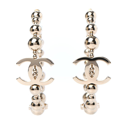 Chanel Metal Bead CC Hoop Earrings Gold 1 of 4