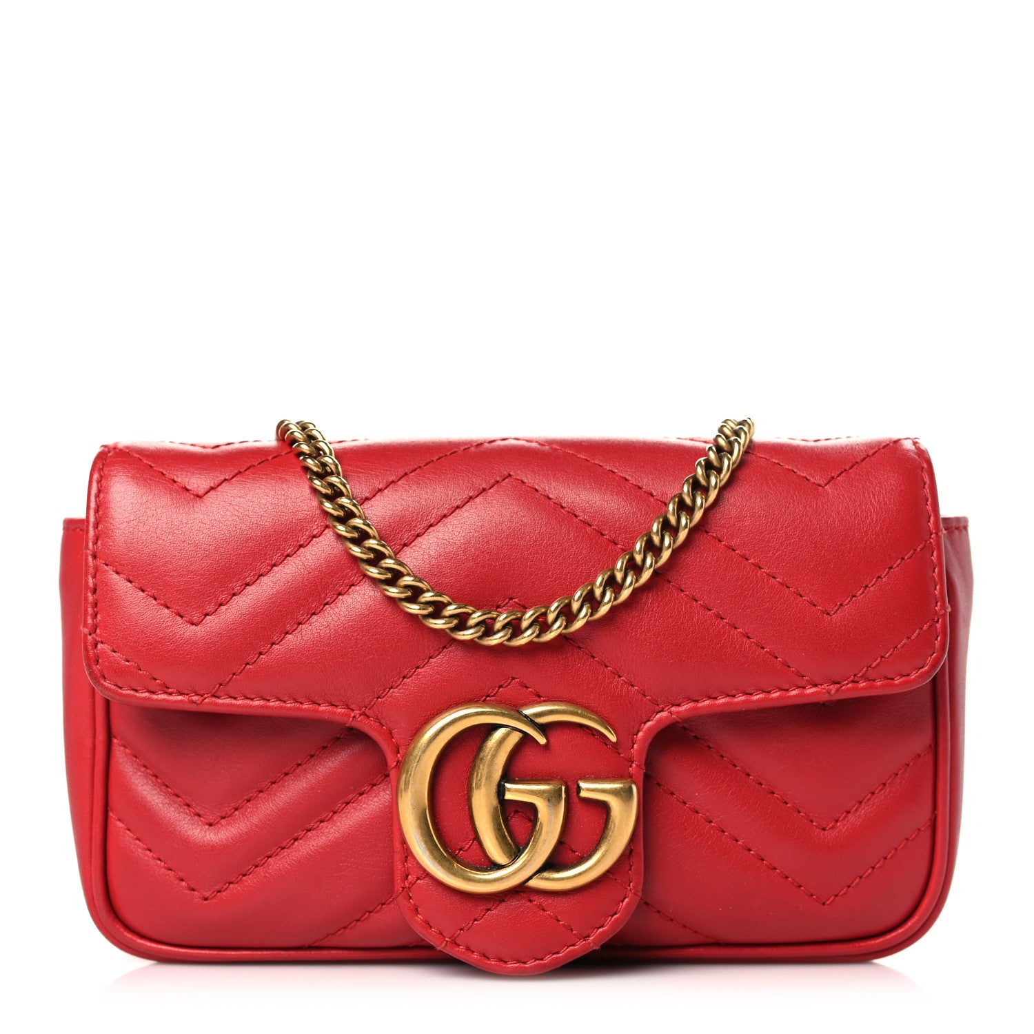 Gucci Calfskin Matelasse Super Mini GG Marmont Shoulder Bag Hibiscus Red 1 of 9