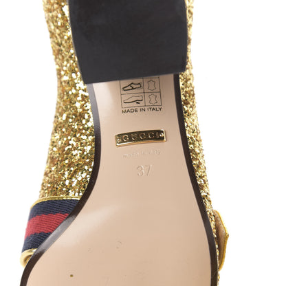 Gucci Glitter Nappa Web Peyton 75mm Loafer Pumps 37 Oro Vecchio 9 of 15