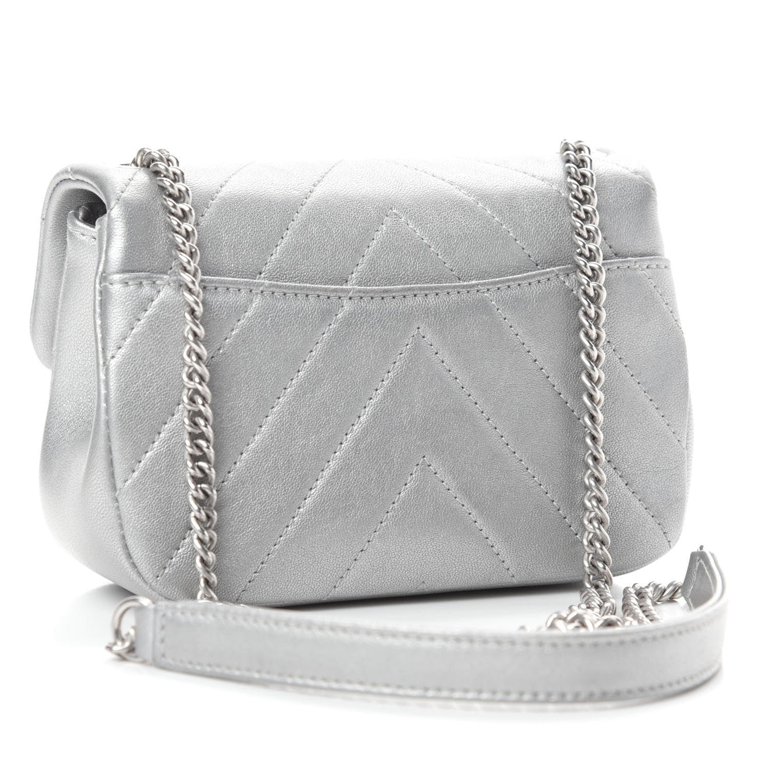 Chanel Metallic Lambskin Chevron Quilted Mini Flap Silver 3 of 10