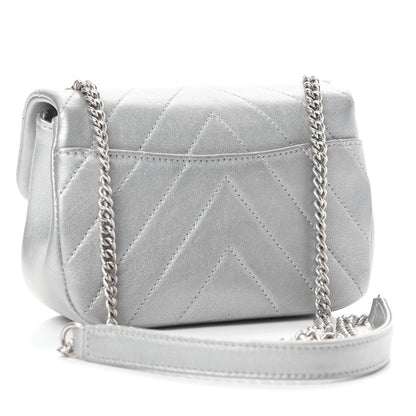 Chanel Metallic Lambskin Chevron Quilted Mini Flap Silver 3 of 10