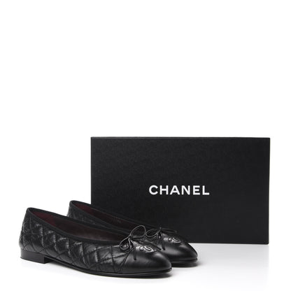 Chanel Aged Calfskin Quilted Cap Toe Ballerina Flats 38 Black 10 of 10