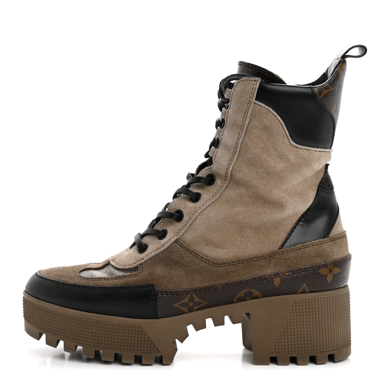 Louis Vuitton Suede Calfskin Monogram Laureate Platform Desert Boots 37.5 Taupe 1 of 15