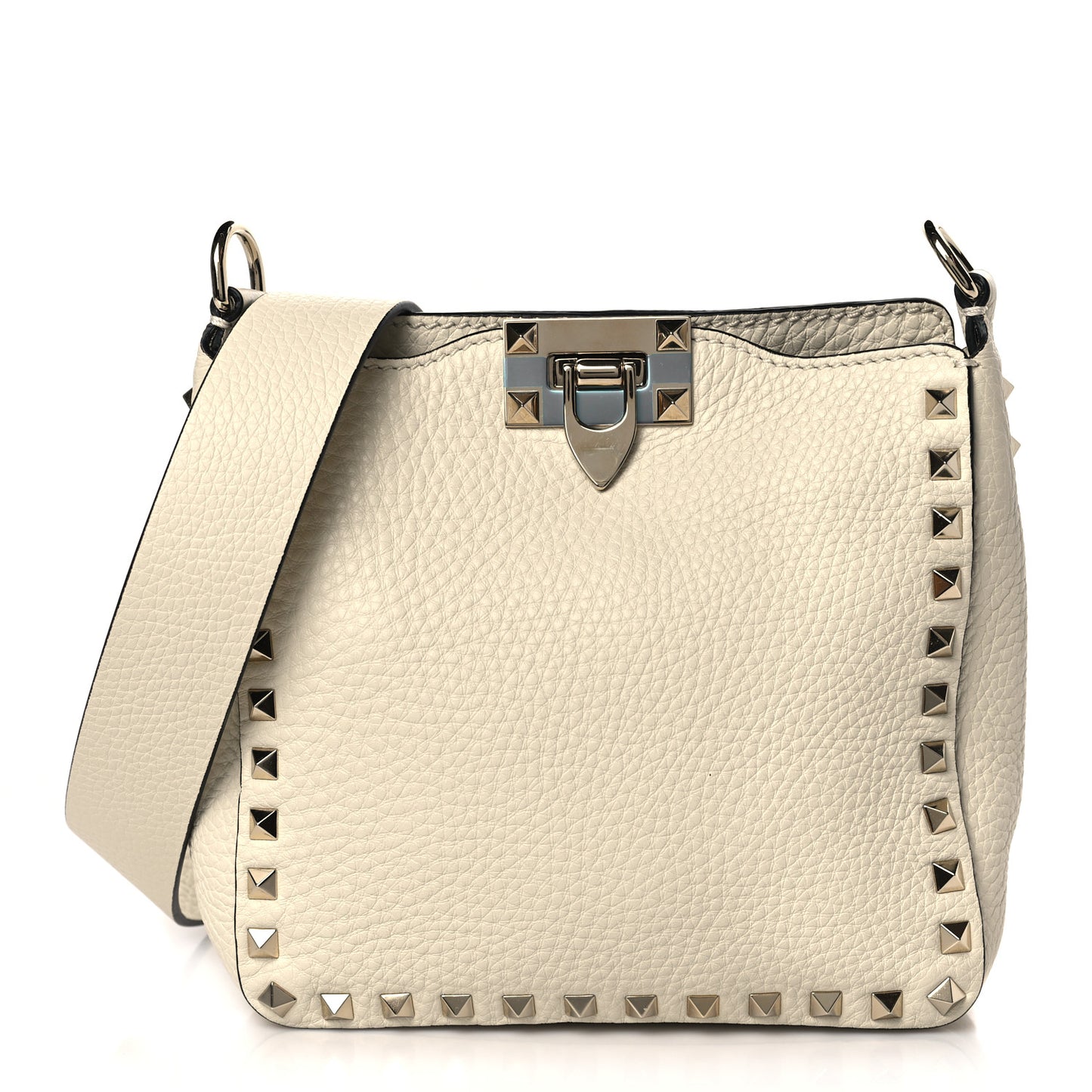 Pebbled Calfskin Mini Rockstud Flip-Lock Messenger Bag Light Ivory