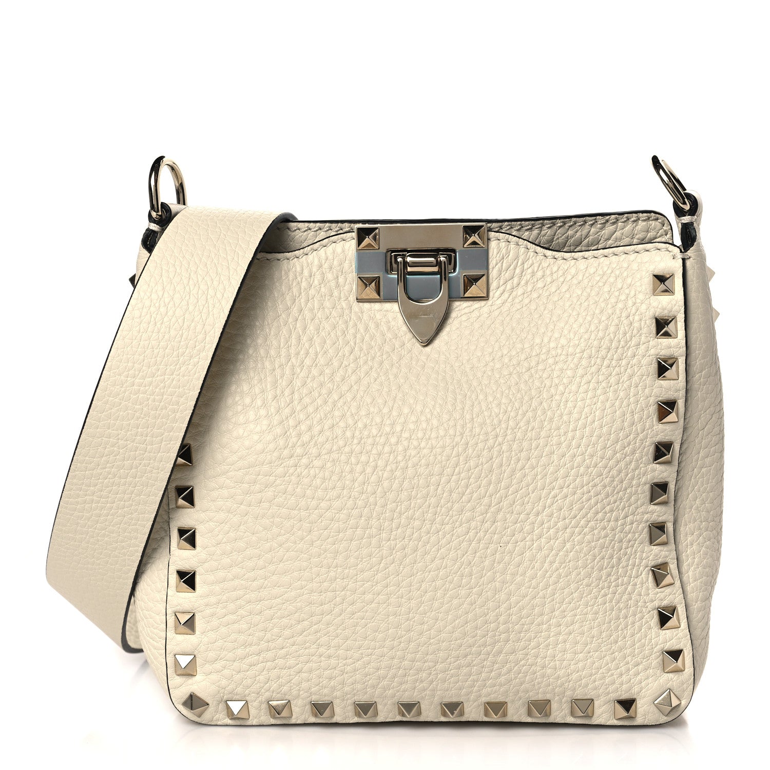 Valentino Garavani Pebbled Calfskin Mini Rockstud Flip-Lock Messenger Bag Light Ivory 1 of 8