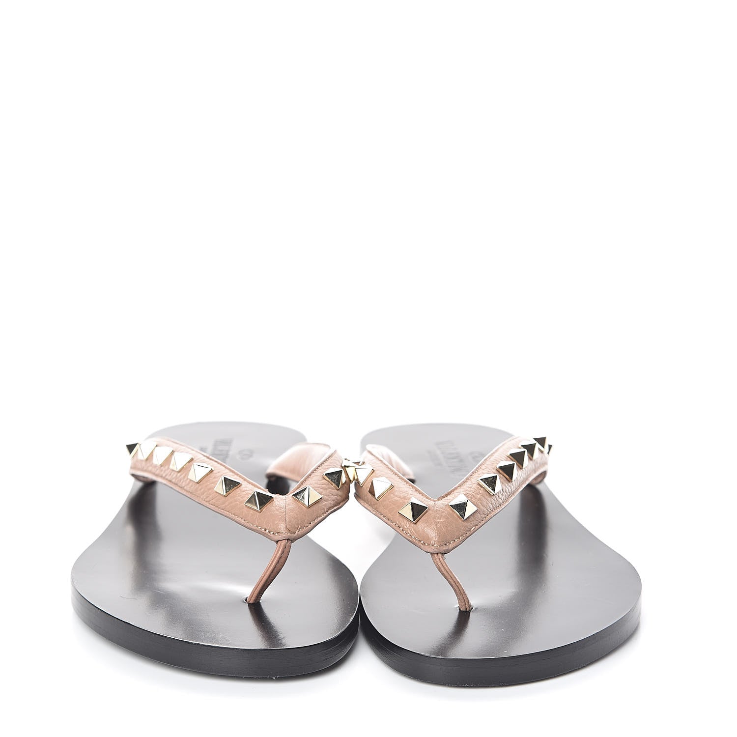 Valentino Garavani Grained Calfskin Rockstud Flat Thong Sandals 39 Soft Noisette 2 of 7