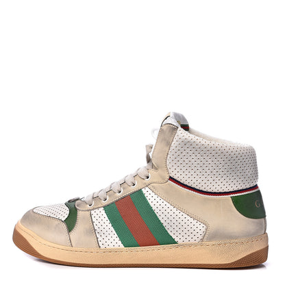 Gucci Nubuck Web Mens Screener High Top Sneakers 9 Dusty Milk White Vintage Green 1 of 9