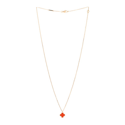 Van Cleef & Arpels 18K Rose Gold Carnelian Sweet Alhambra Pendant Necklace 3 of 5