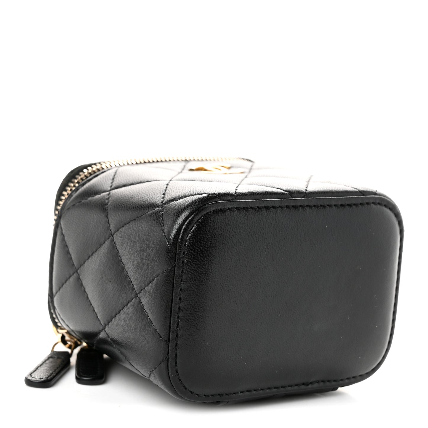Lambskin Quilted Top Handle Mini Vanity Case With Chain Black