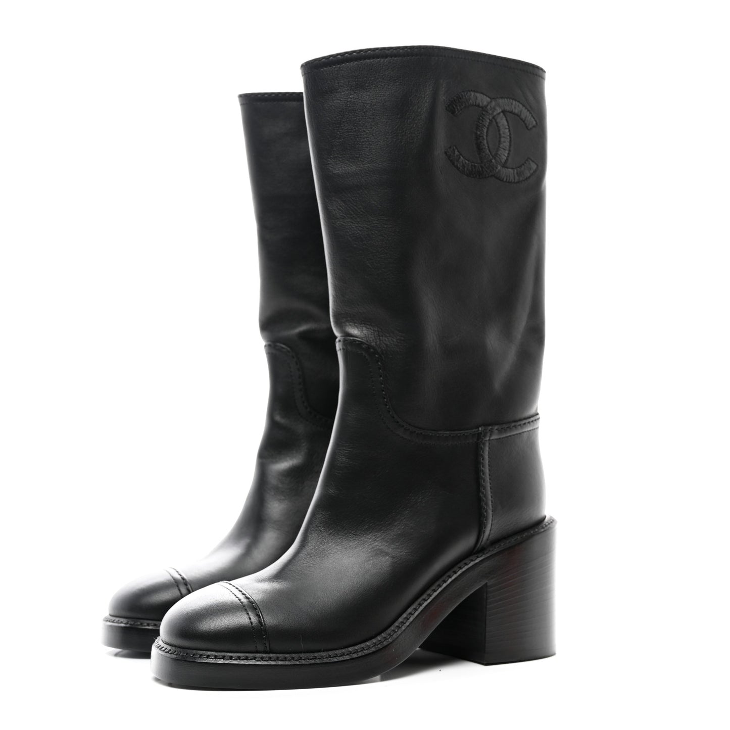Lambskin CC Logo Calf Boots 35 Black