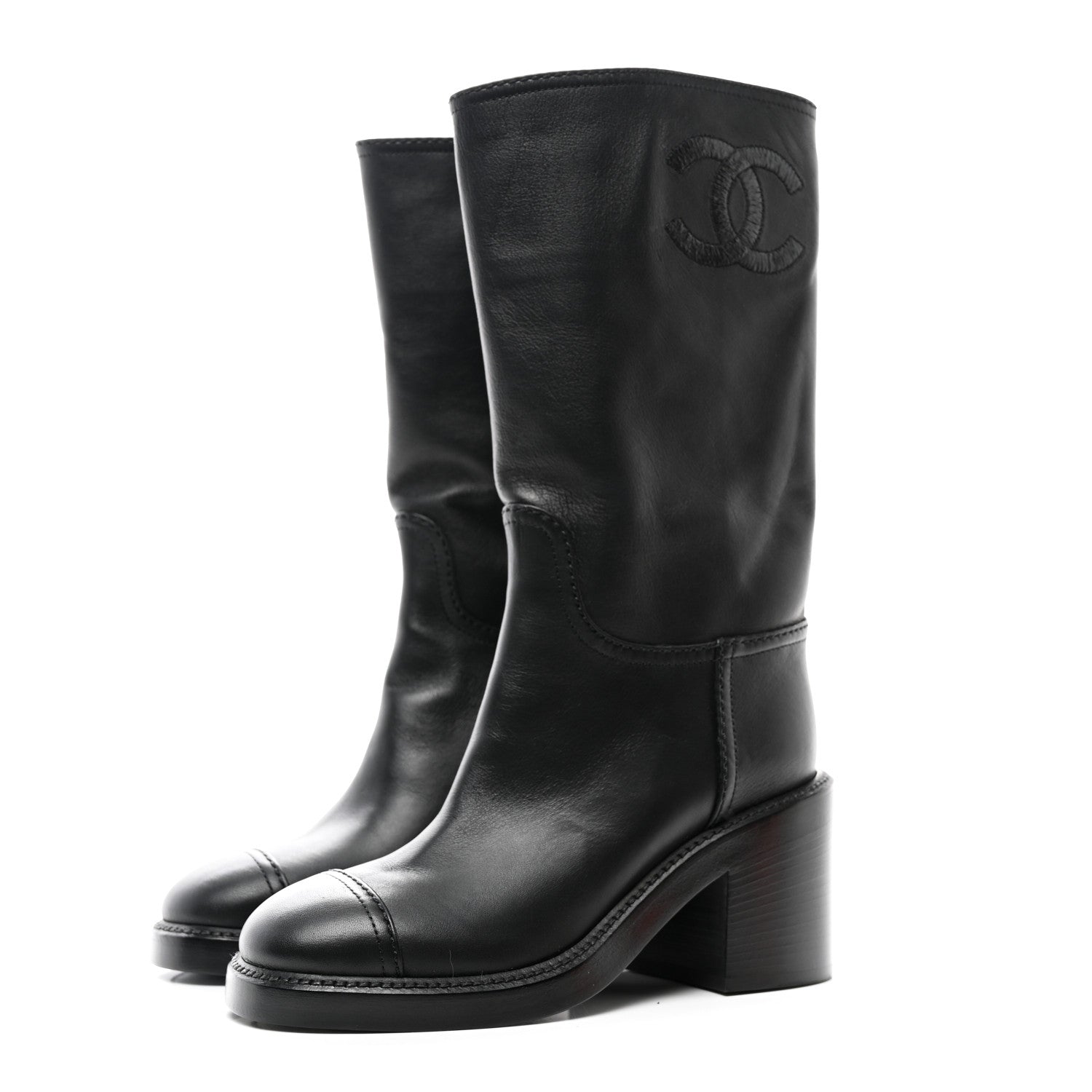 Chanel Lambskin CC Logo Calf Boots 35 Black 3 of 8
