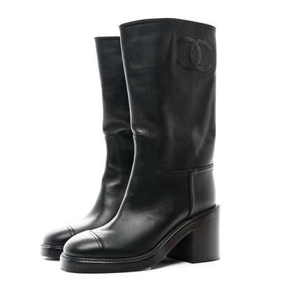 Chanel Lambskin CC Logo Calf Boots 35 Black 3 of 8