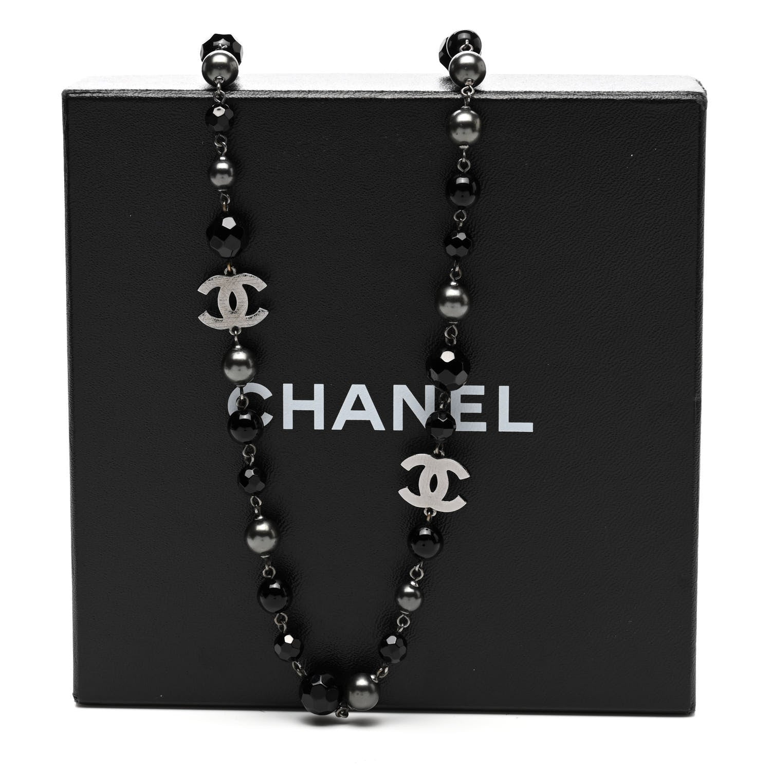 Chanel Ruthenium Pearl Beaded CC Long Necklace Black 5 of 5