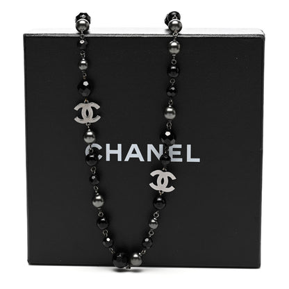 Chanel Ruthenium Pearl Beaded CC Long Necklace Black 5 of 5