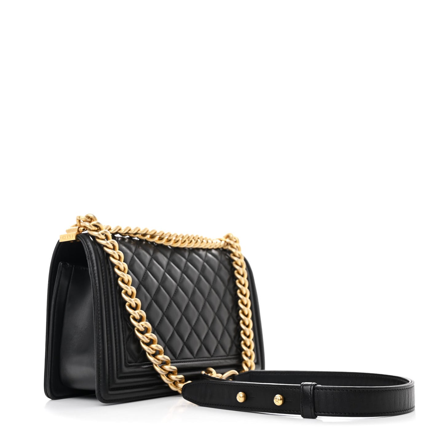Lambskin Quilted Medium Boy Flap Black