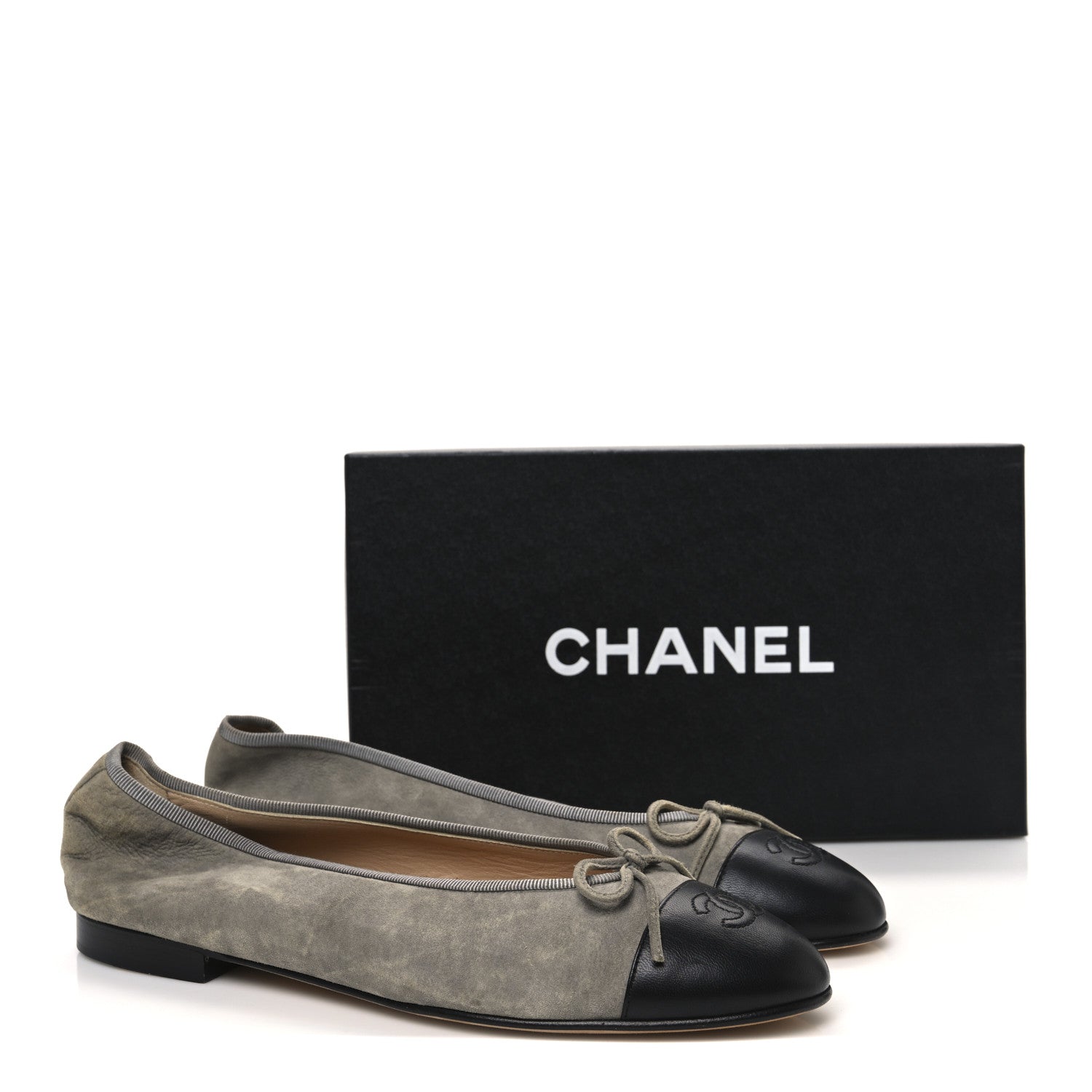 Chanel Suede Lambskin Cap Toe CC Ballerina Flats 41.5 Dark Grey Black 11 of 11