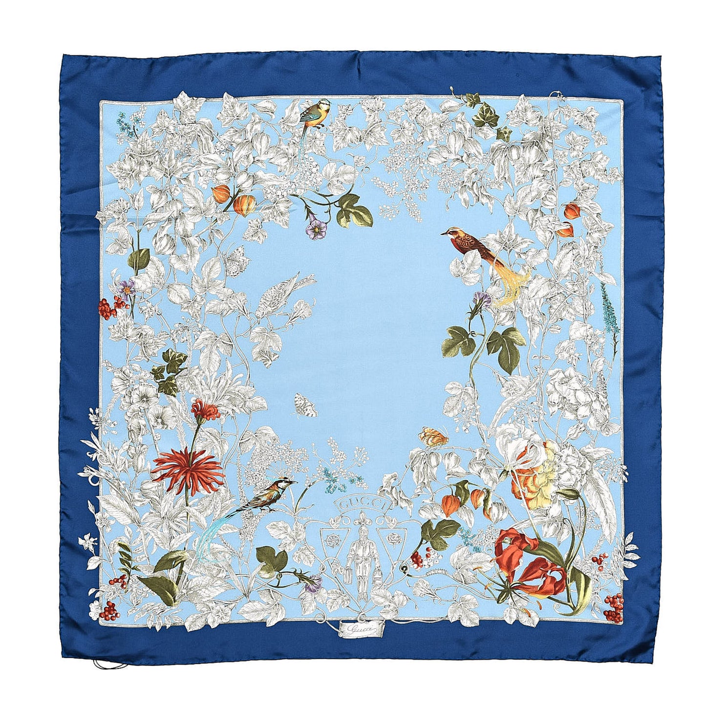Silk Twill Wondergardenia Square Scarf Bluette