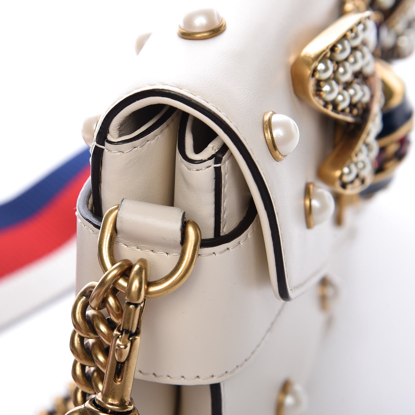 Nappa Pearl Studded Mini Queen Margaret Broadway Shoulder Bag Mystic White