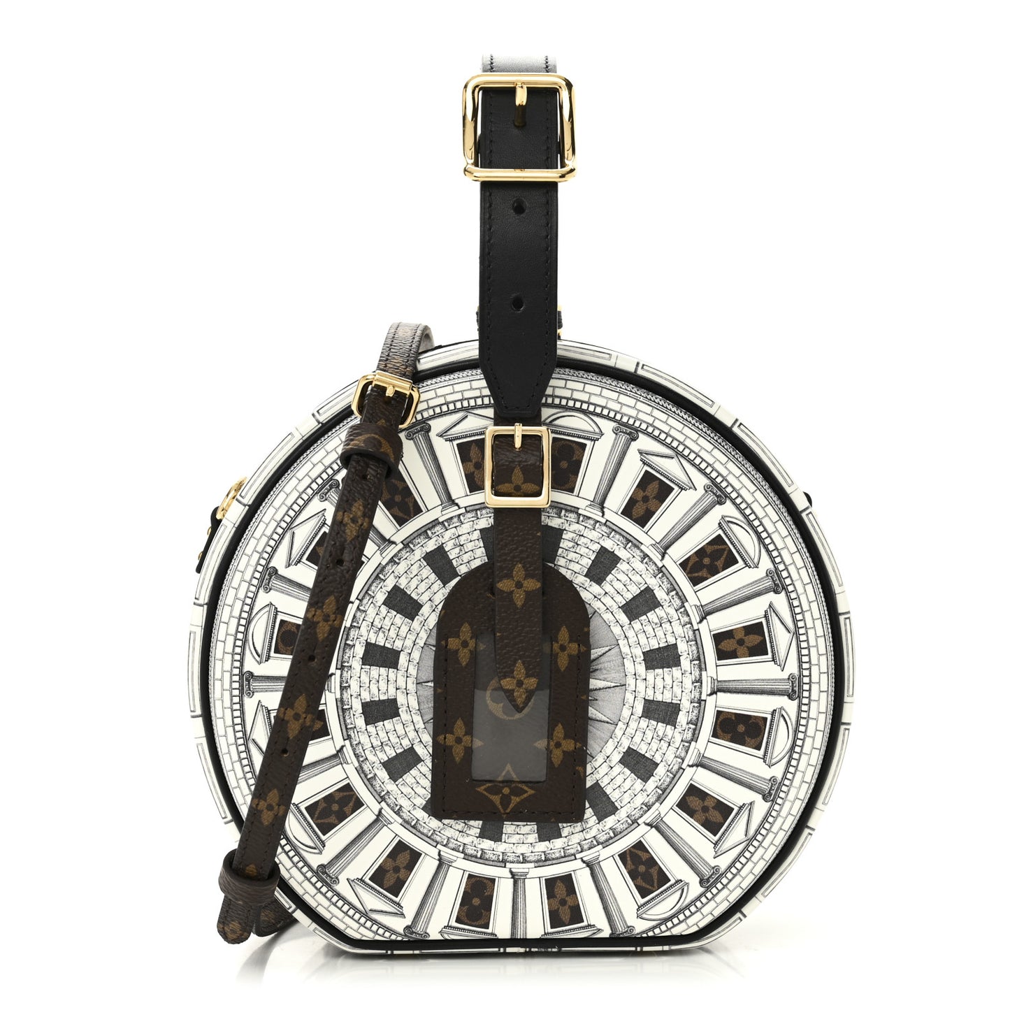 X FORNASETTI Calfskin Architettura Petite Boite Chapeau White Black