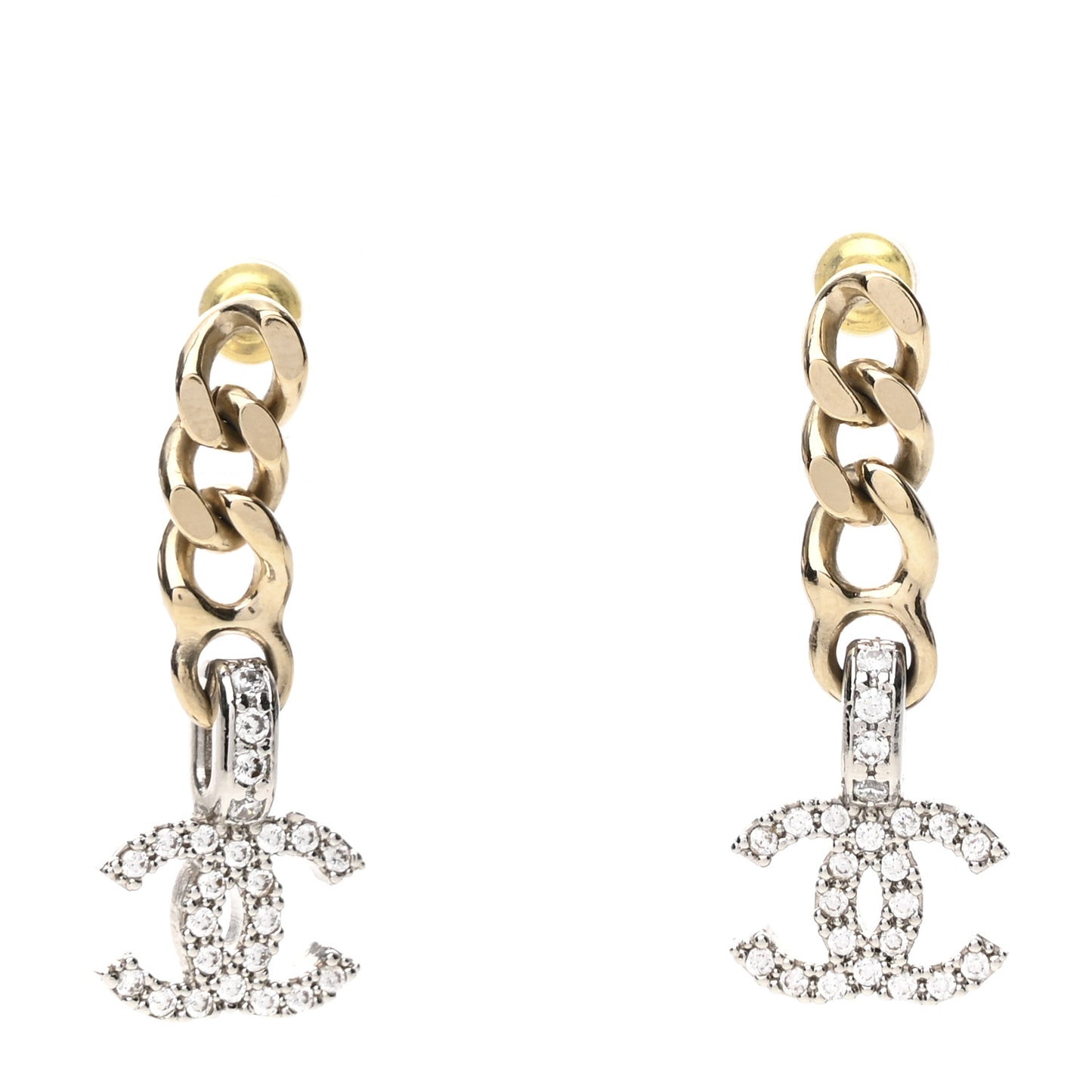 Metal Crystal CC Chain Drop Earrings Gold