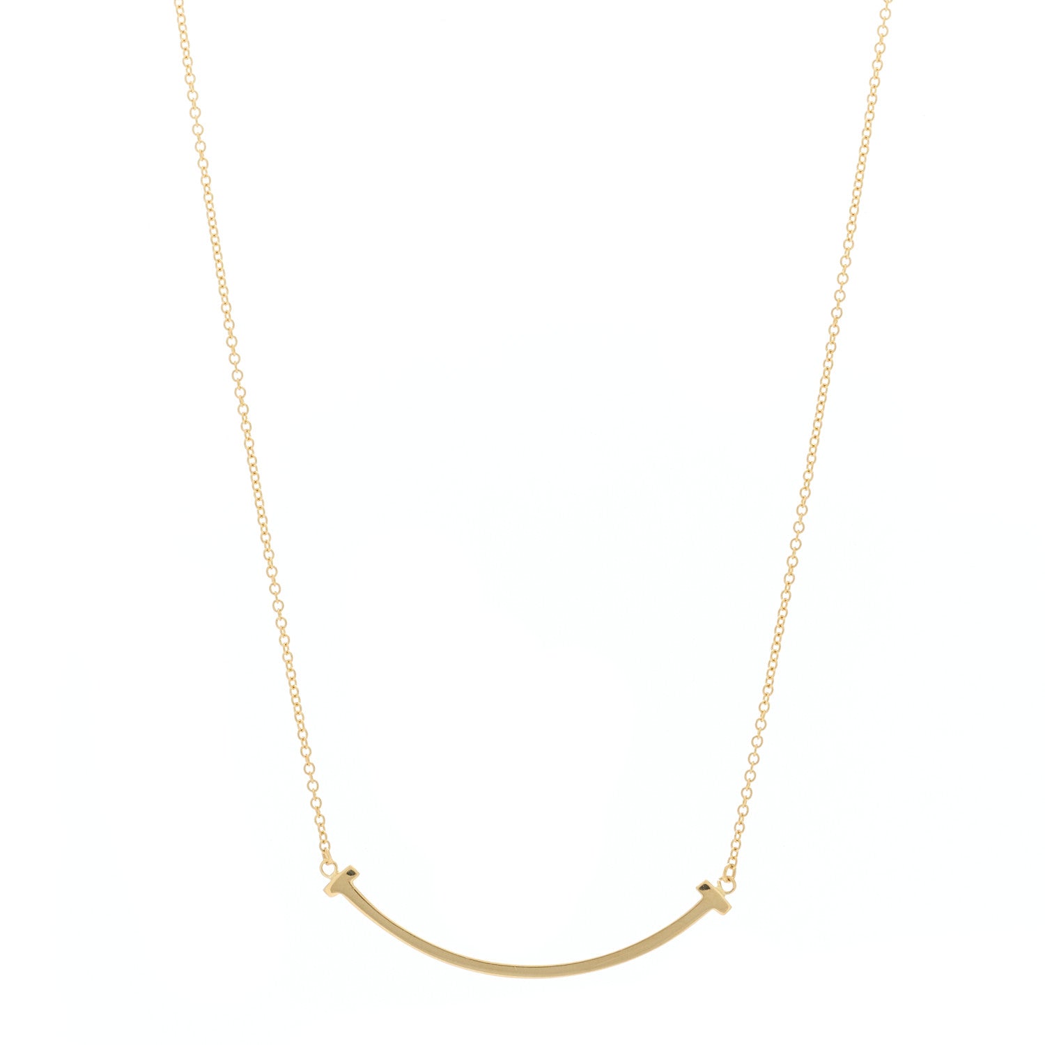 Tiffany 18K Yellow Gold Small T Smile Pendant Necklace 1 of 5