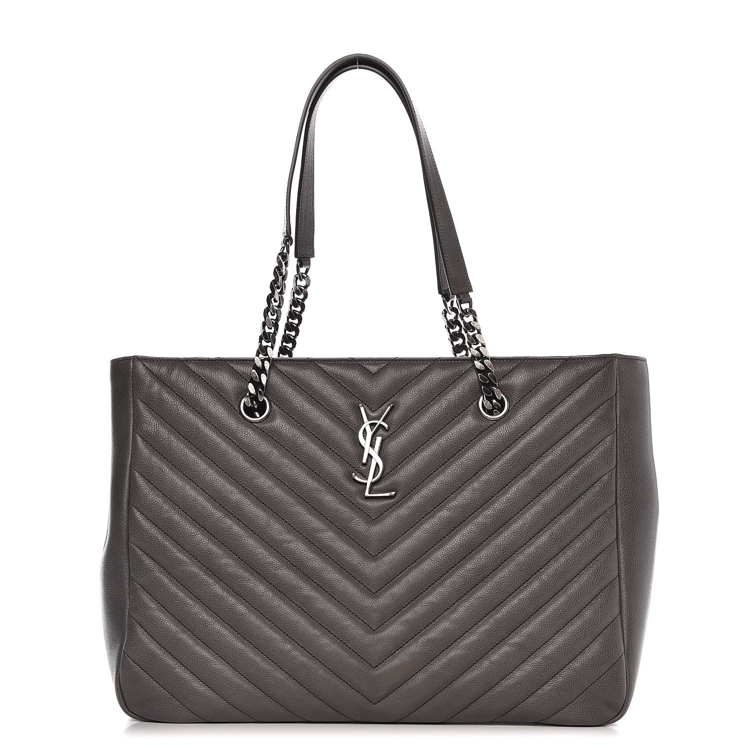 Saint Laurent Sheepskin Matelasse Chevron Large Monogram Shopping Bag Light Coal 1 of 7