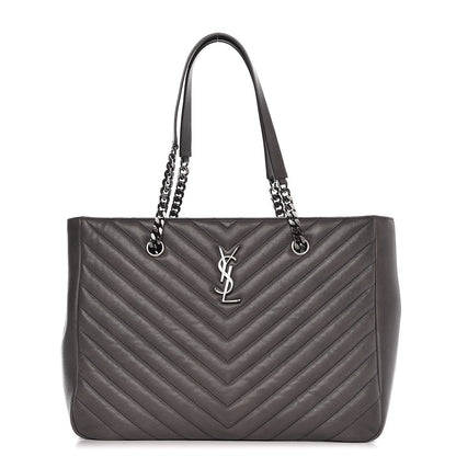 Saint Laurent Sheepskin Matelasse Chevron Large Monogram Shopping Bag Light Coal 1 of 7