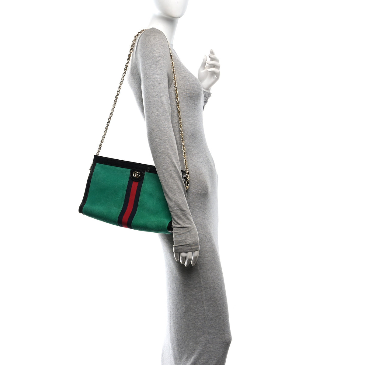 Suede Patent Web Medium Ophidia Chain Shoulder Bag New Shamarock Black